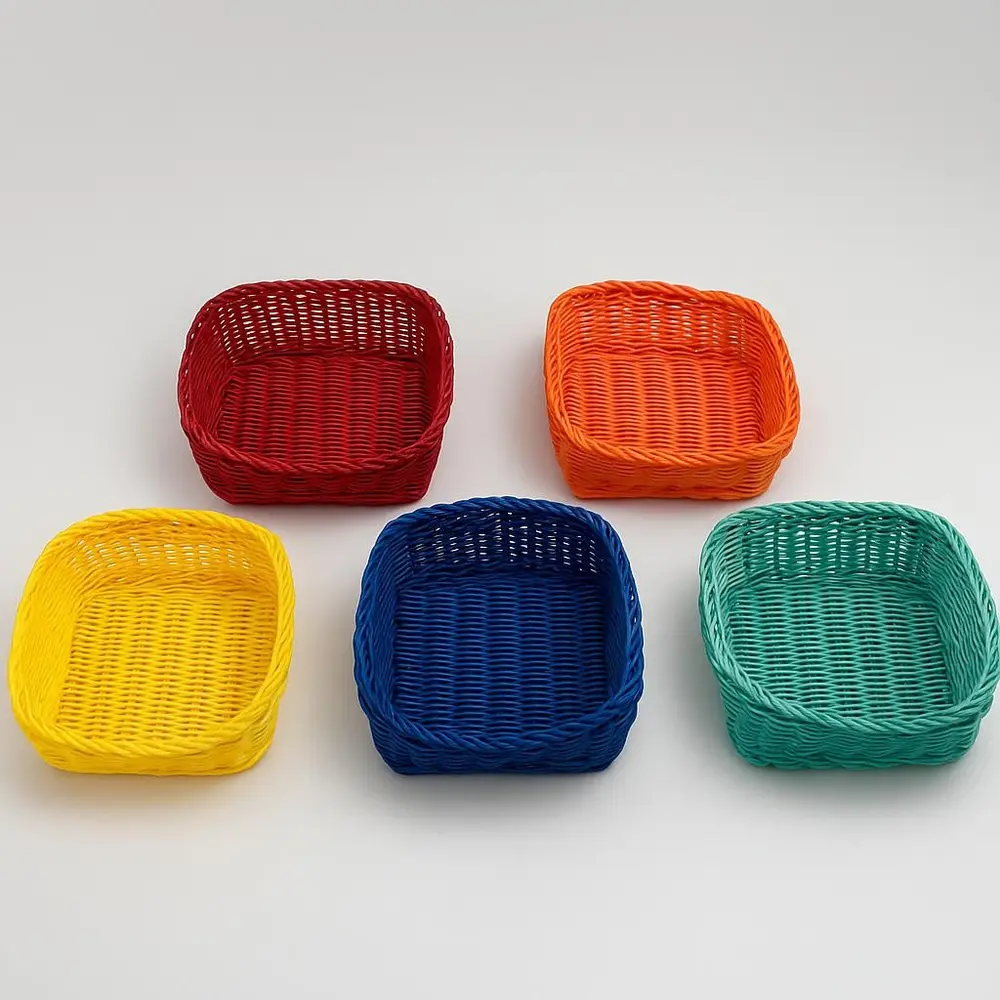 סלסלה מרובעת פלסטיק דמוי ראטן 15.5-15.5+7