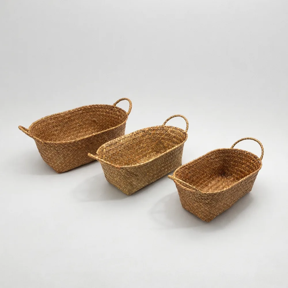 סלסלת דמוי ראטן אובאלית + ידית - 3 מידות לבחירה