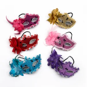 מסיכה צבעונית עיטורים עם פרח +סרט גומי